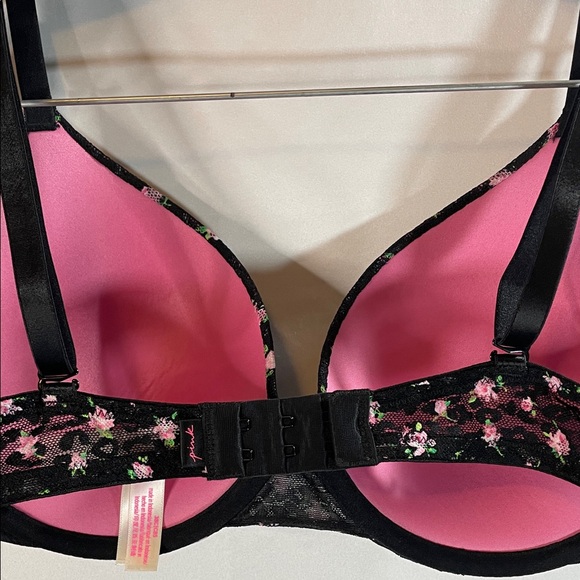 PINK Victoria's Secret Black Bra with Pink Floral Design - Picture 4 of 10